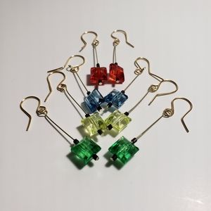 4Color-Square stem drop earring set of 4